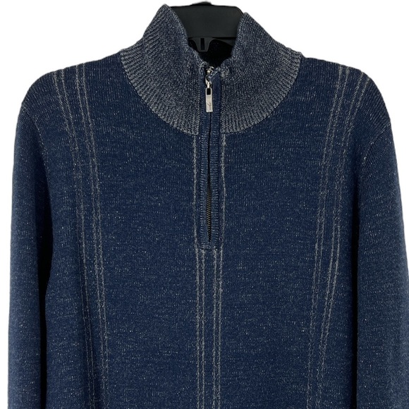 Neve quarter zip Mens Blue and White Size medium 100% Murano wool Sweater - Picture 5 of 12